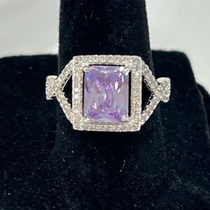 SWAROVSKI ELEMENTS LIGHT PURPLE & CLEAR CRYSTAL and Silver Women's Ring